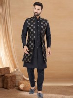 Black Art Silk Indo Western Readymade Indo Western Sherwani